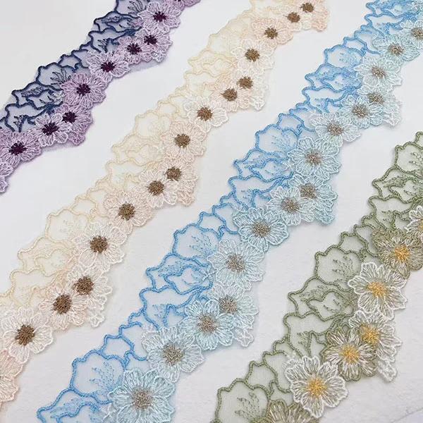 Pizzo da ricamo in rete filo a doppio colore