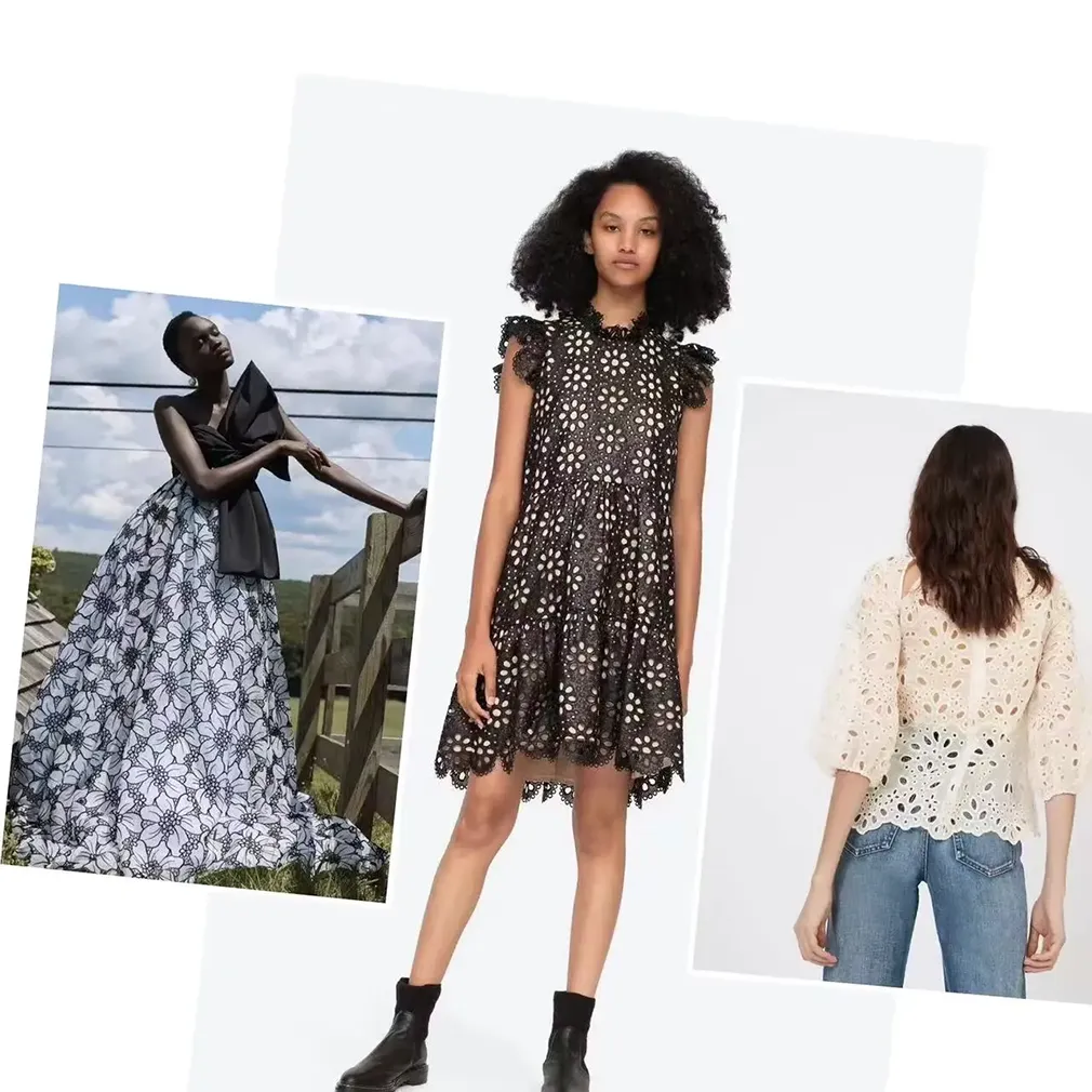 Custom Embroidered Cotton Lace Eyelet Fabric