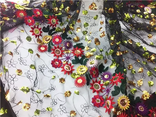 Custom Luxury Heavy Made Embroidery Tulle Beads Lace Mesh Beaded Fabric