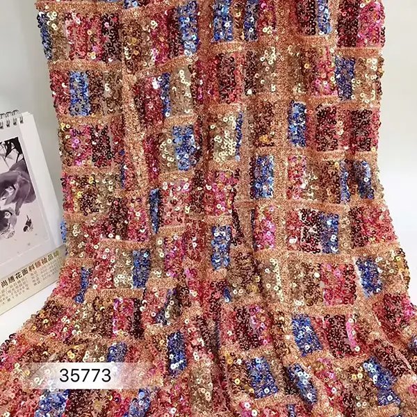 Custom Luxury Heavy Made Embroidery Tulle Beads Lace Mesh Beaded Fabric