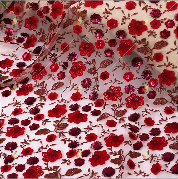 Custom Luxury Heavy Made Embroidery Tulle Beads Lace Mesh Beaded Fabric