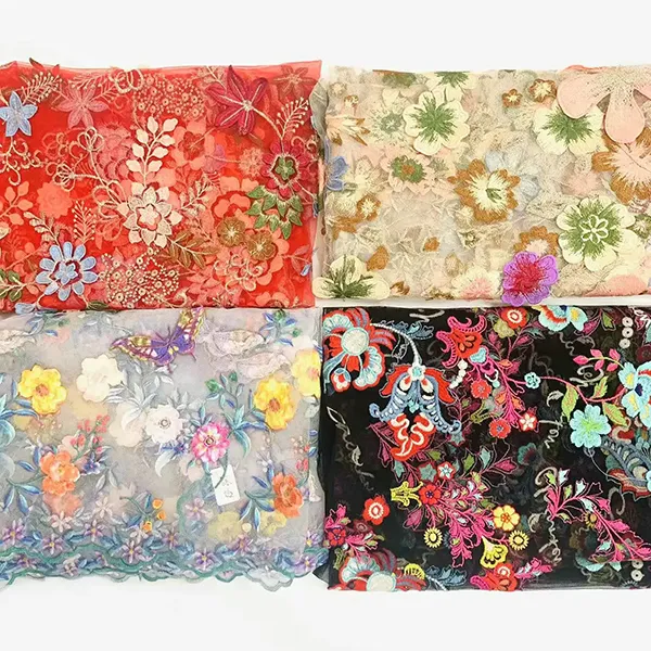 New Arrival Velvet Laser Cut Flower Pattern Lace Fabric