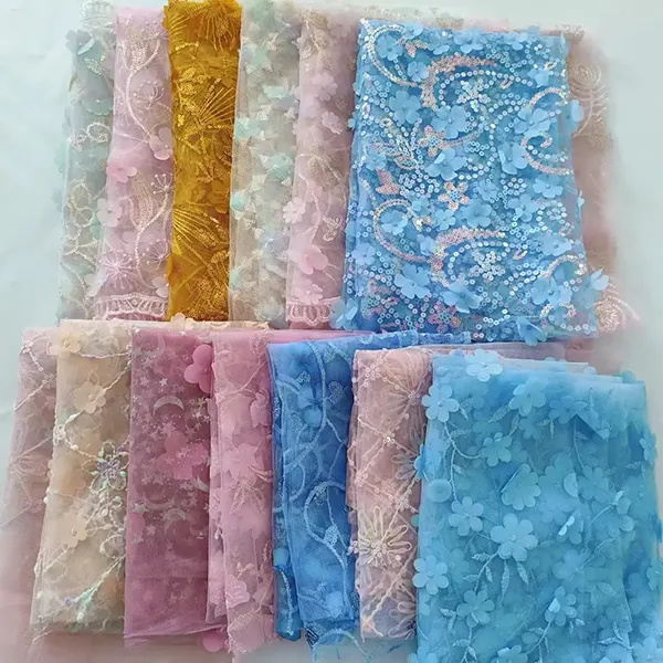 New Arrival Velvet Laser Cut Flower Pattern Lace Fabric