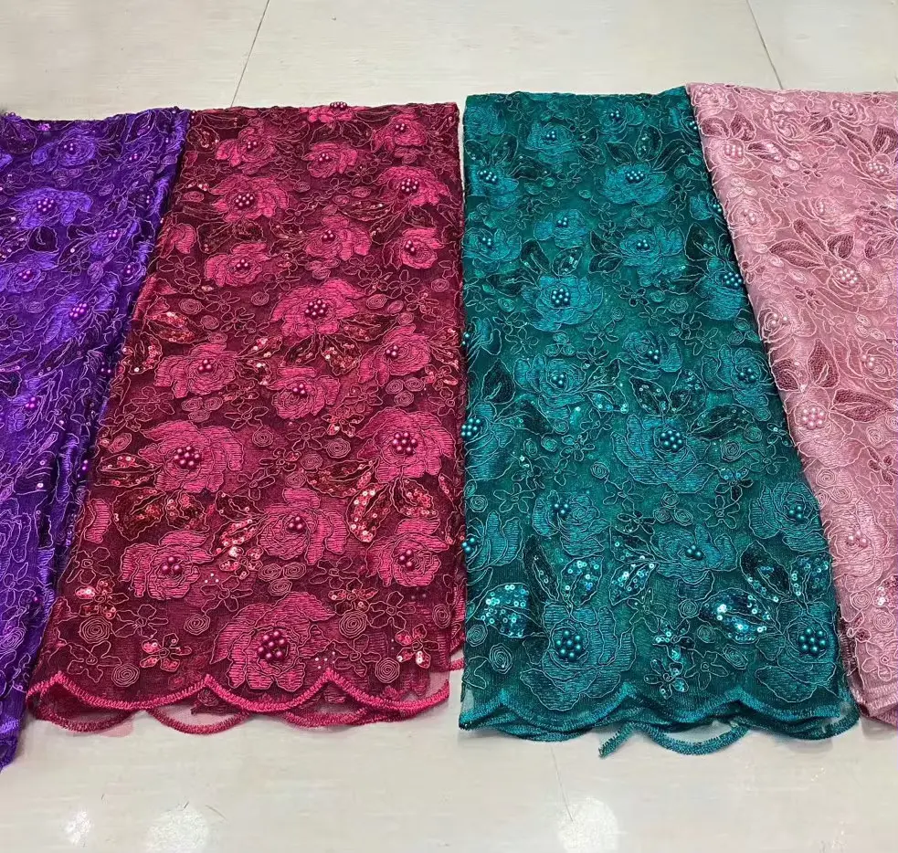 New Arrival Velvet Laser Cut Flower Pattern Lace Fabric