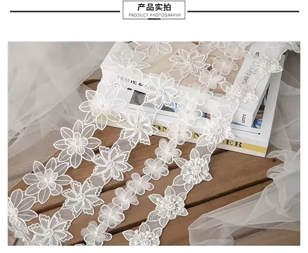 Multicolor Embroidered Lace With 3d Mesh Flowers Ribbon Beaded Tube Barcode Embroidery Lace