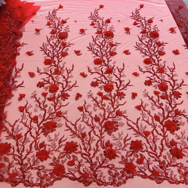 Bead Lace 2024 Mesh 3d Embroidered Applique Flower Embroidery Tulle Fabric