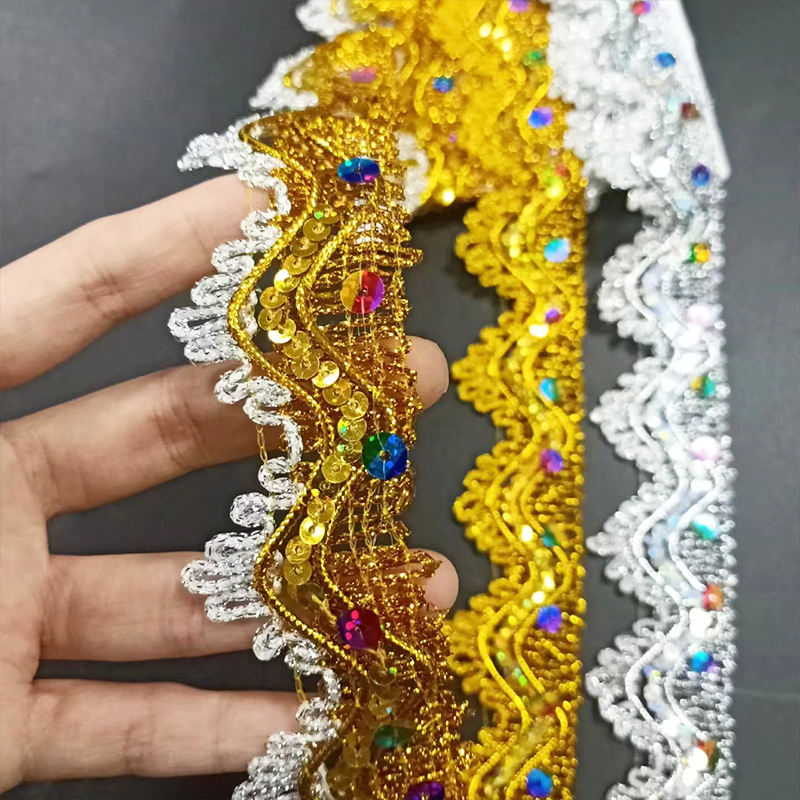 Accessori di abbigliamento oro e argento bordo metallico rivestimento in pizzo multicolore filo in oro in pizzo metallico