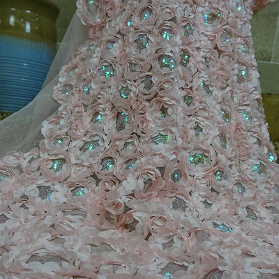 Fiori di tessuto per matrimoni 3d rosa tappeto morbido abito da sposa in pizzo pizzo con paillettes