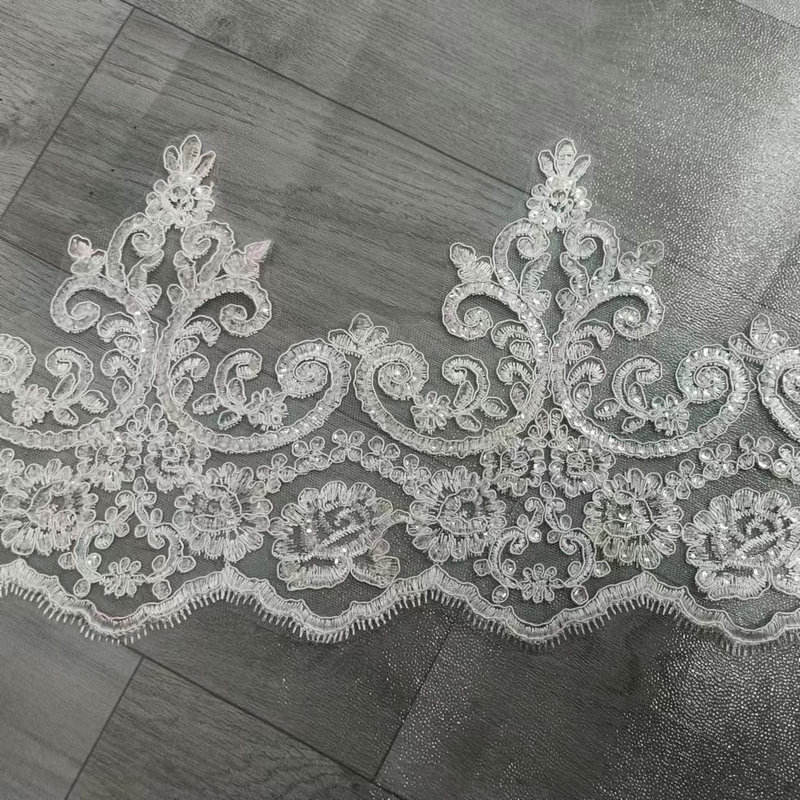 Luxury Bianco bianco da sposa in pizzo ricamato in pizzo da sposa ricamato per abito da sposa