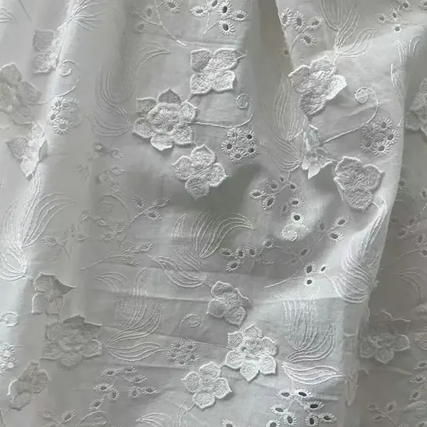Tessuto in pizzo da ricamo in cotone decorato 3d con fori per occhiali
