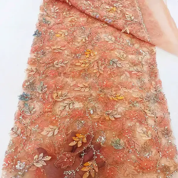 Tessuto in pizzo in pizzo di paillettes 3D di lusso