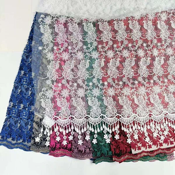 Tessuto ricamato in tessuto economico con perline di fiori 3D all'ingrosso bellissimo tessuto in pizzo voile svizzero 2021